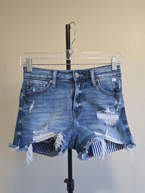 KanCan Distressed Blue Jean Shorts with Frayed Hem